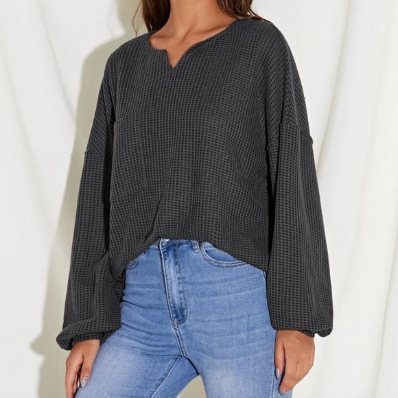 Comfy Waffle Knit Tee with Pocket - Picture 2 of 6